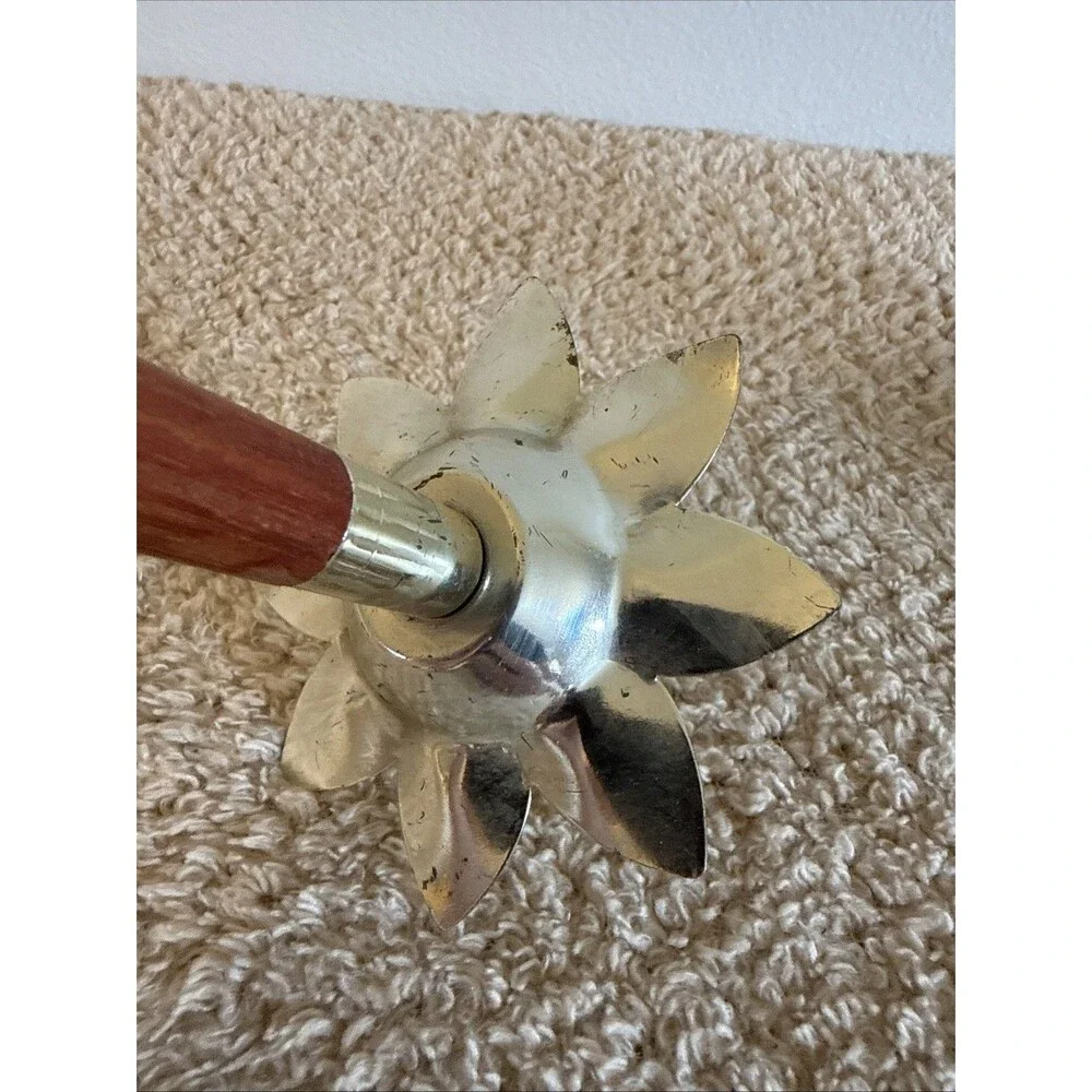 Vintage Nu-Trend Mid Century Modern Teak And Metal Flower Candleholder 9.5”